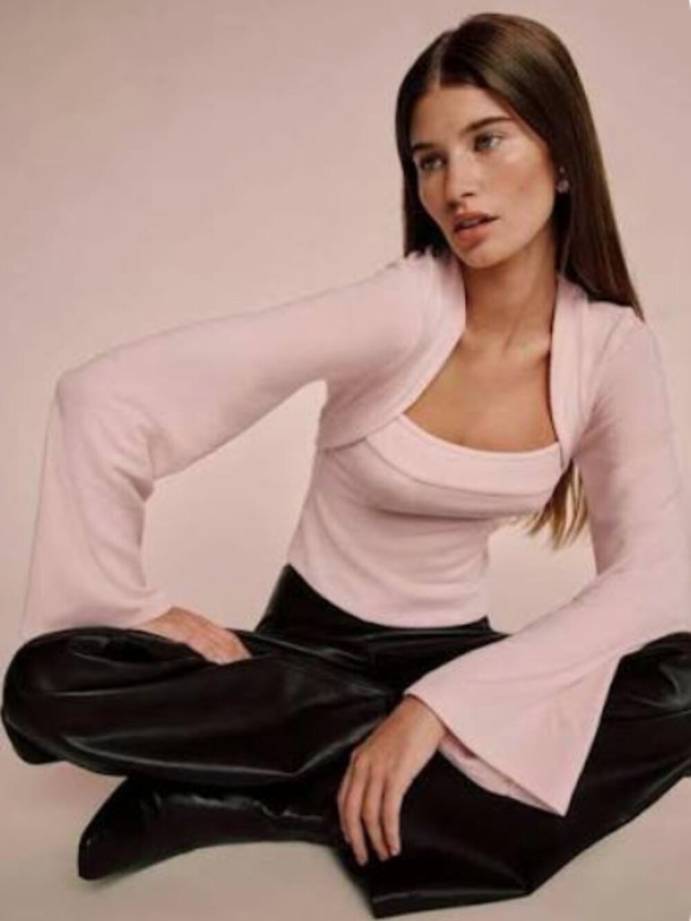 Reformation Chloe Knit Shrug Set - Long Sleeve Cherry Blossom S - Picture 2 of 3